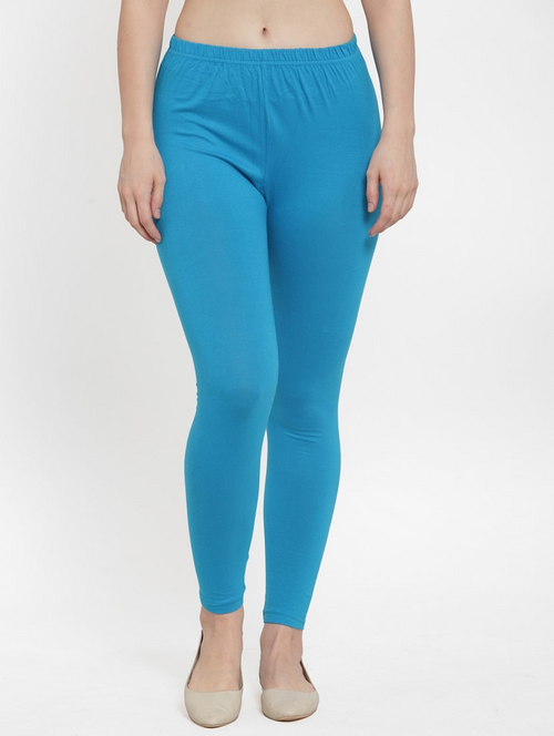 Women's Solid Ankle-Length Leggings(SizeM)(ColorBlue)