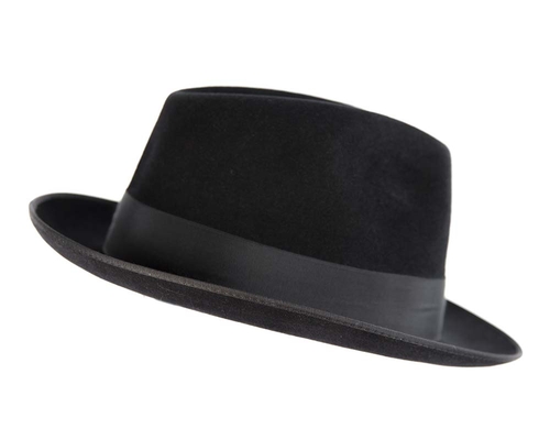 Black rabbit fur wide brim fedora hat
