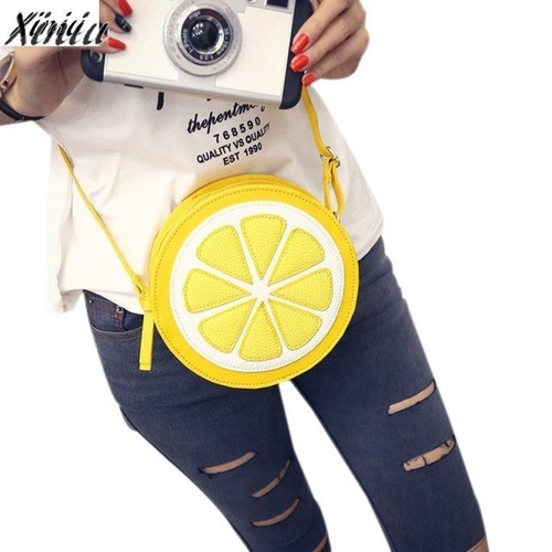 Fashion Women Messenger Bags Round Lemon Pattern