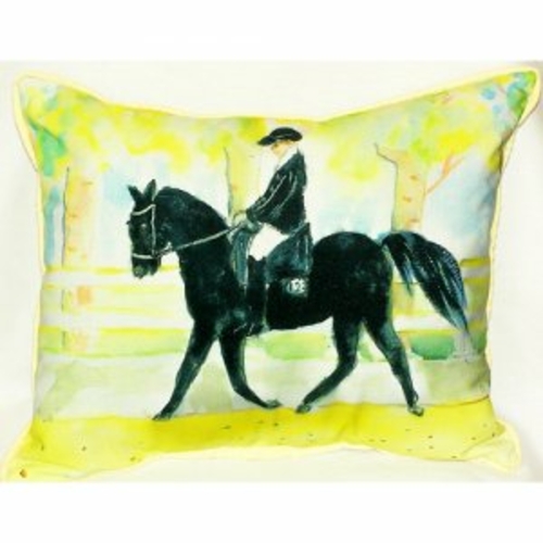 Betsy Drake HJ141 Black Horse & Rider Indoor & Outdoor Throw Pillow- 1