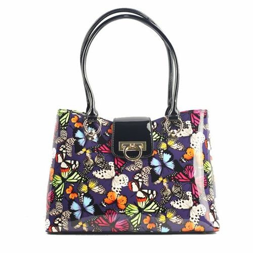 Main Bravo Handbags BH92-7677 Lisa Multi-Color Butterfly Print Tote Leather image