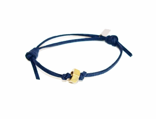 Blu Navy Deerskin Mens bracelet with brass bolt nut. Mens Bracelets,