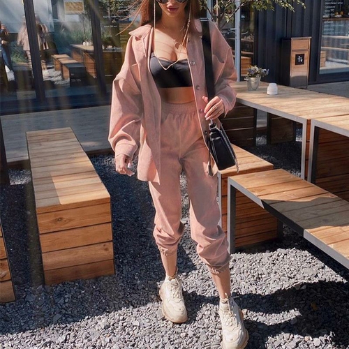 Causal pink autumn winter female suits High street fashion long sleeve