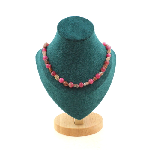 Red Rutile Quartz + Watermelon Tourmaline 8 mm beads necklace.