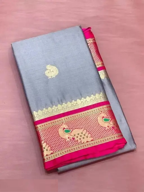 Women's Traditional Paithani Cotton Silk Saree with Blouse Pieces (