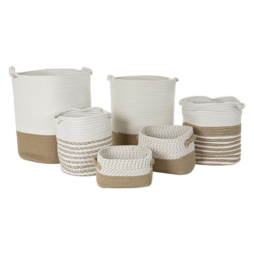 Basket set DKD Home Decor White Cotton Jute (45 x 45 x 54 cm) (6