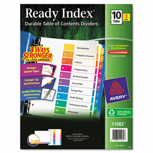 Avery 11082 100% Recycled Ready Index Dividers- Multicolor 1-10- 11 x 