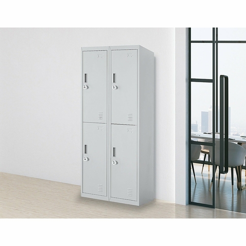 Grey Four-Door Office Gym Shed Storage Locker- 3-Digit Combination