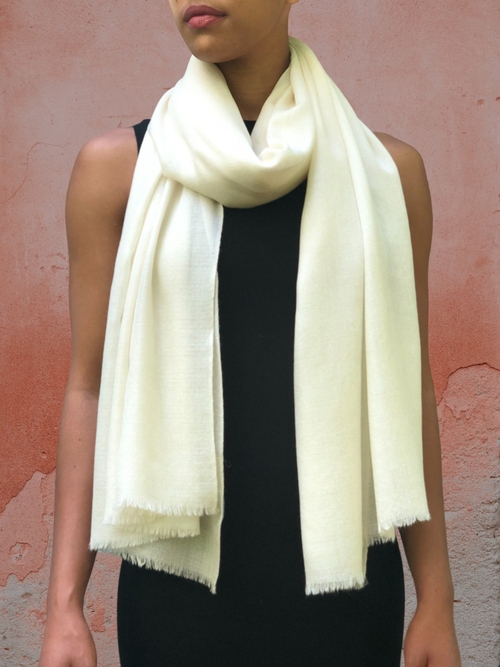 Ivory Cashmere Thin Weave Solid Wool Scarf