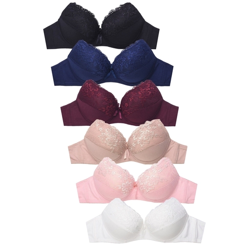 Sofra BR4387PLU - 34B Lace Accent Push Up Bra Sets, Multi Color - 