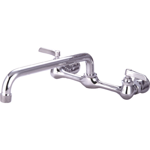 12 Inch Tubular Spout Brass Wall Mount Kitchen Faucet - Polished Chrom