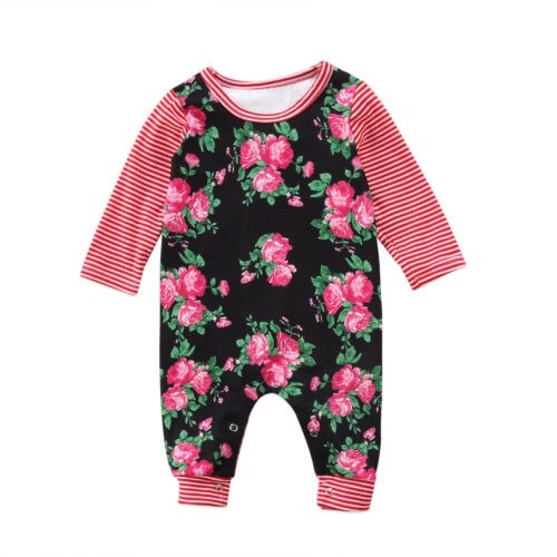 Baby Kids Girls Infant Floral Striped Romper