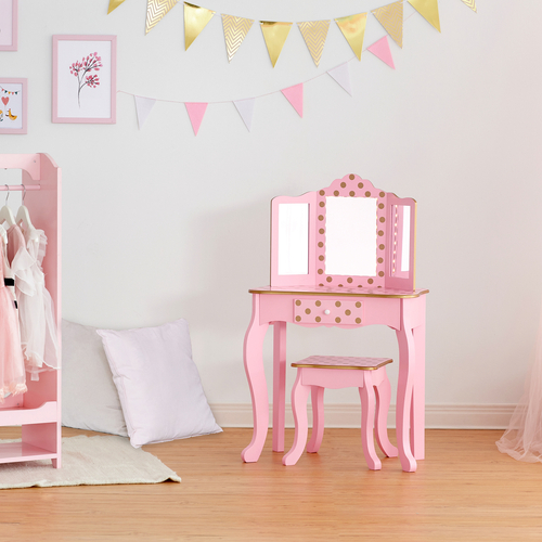 Fantasy Fields Kids Pink Wood Vanity Set & Lights