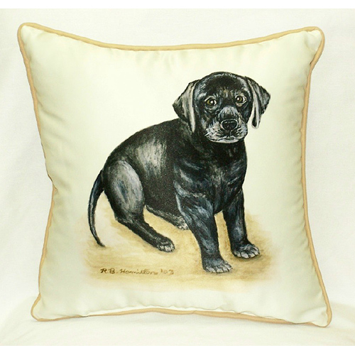 Betsy Drake HJ069 Black Lab Puppy Art Only Pillow 18"x18"