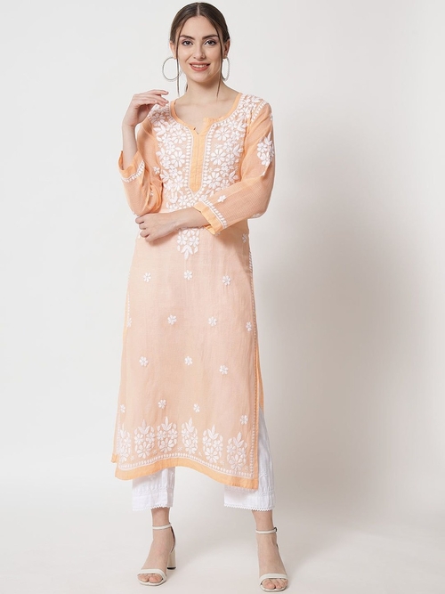 Chikankari Kota Cotton straight Kurta with Matching Slip (Size-S)