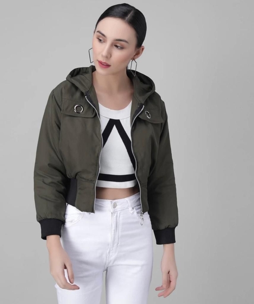 Women Solid Light Weight Casual Short Jacket (Color Dark Grey) (Size