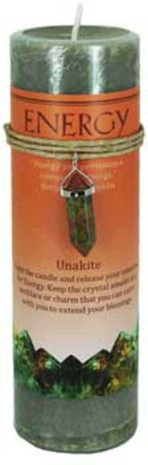 Energy pillar candle with Unkite pendant