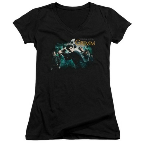 Trevco Grimm-Storytime Is Over Junior V-Neck Tee, Black - Large