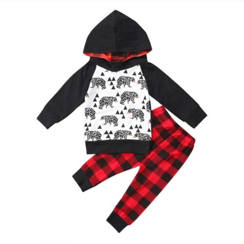 2PCS Toddler Baby Boy Cotton Long Sleeve Hooded