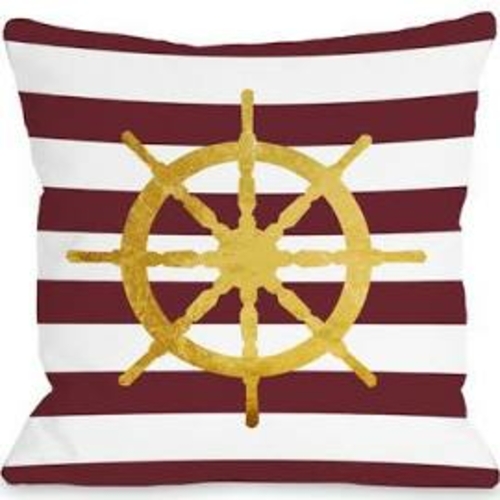 One Bella Casa 74976PL16 16 x 16 in. Nautical Stripes Wheel Pillow - R