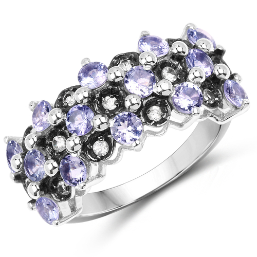 1.66 Carat Genuine Tanzanite and White Topaz .925 Sterling Silver Ring