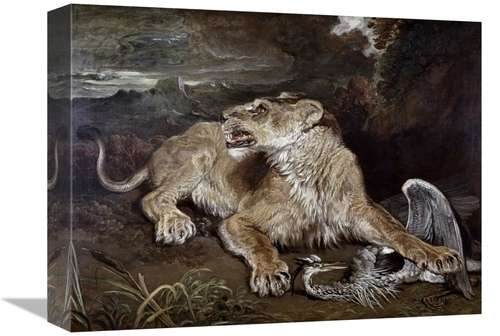 Global Gallery GCS-281463-16-142 16 in. A Lioness & a Heron Art Print 