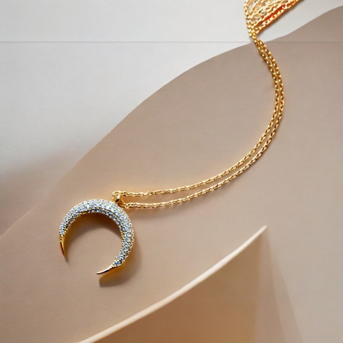 Handmade Sterling Silver Gold Plated Crescent Moon Design Pendant