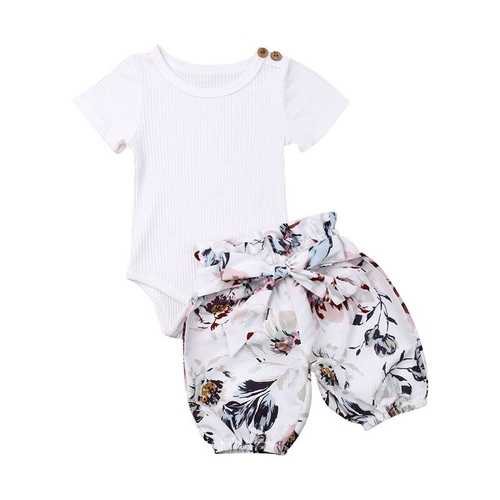 Newborn Baby Girl Flower Short Sleeve Top Romper