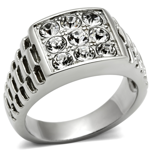 Men High Polished Stainless Steel Ring with Top Grade Crystal in Clear
