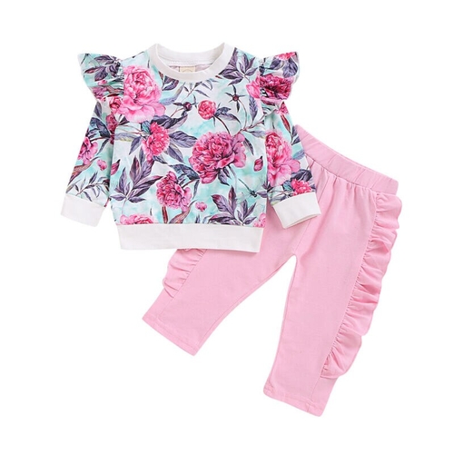 0 24M Baby Girls Clothes Sets Long Sleeve Ruffle