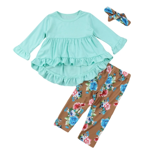 Green Floral Hot Sale 3Pcs Kids Baby Girls