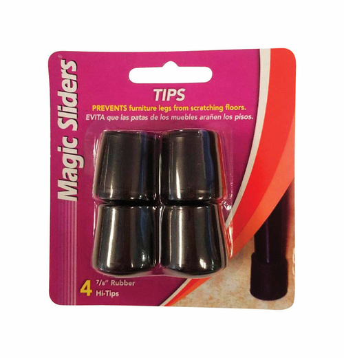 Magic Sliders 5954938 Rubber Round Leg Tip, Black - 0.88 in. - Pac