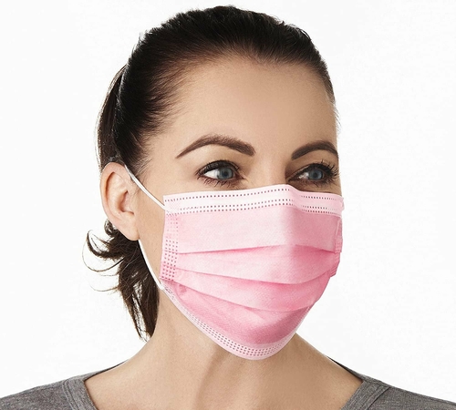 Dukal Disposable Face Masks. Pack of 100 Pink Mouth and Nose Masks.