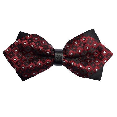 Diamond Tip Pre-Tied Bow Tie - Chess Board with Tiny Squares Plum