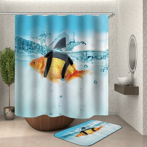 Funny Gold Shark Fish Shower Curtain