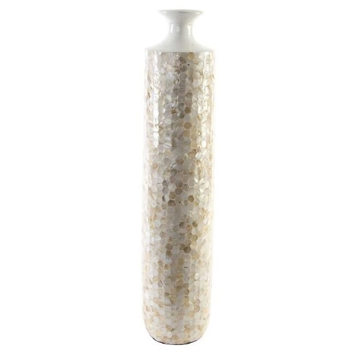 Vase DKD Home Decor Mosaic Beige White Mother of pearl Bamboo (18 x 18