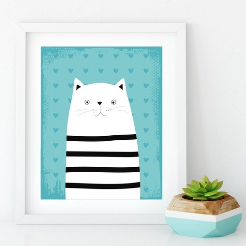 Nordic Cartoon Cat Canvas Art Prints Wall Decor ,