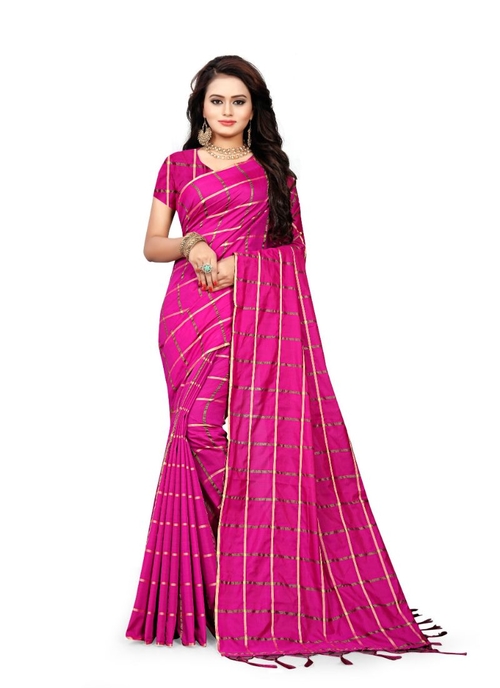 Pink Color Sana Checks  Saree