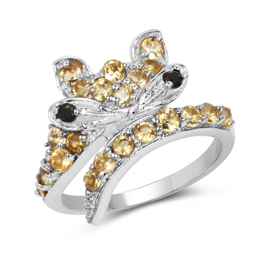 1.00 Carat Genuine Citrine & Black Spinel .925 Sterling Silver Ring