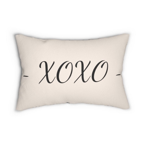 Decorative Lumbar Throw Pillow - Beige and Black Xoxo Word Art Print