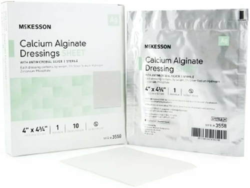 McKesson Calcium Alginate Dressings with Silver 4" x 4.75". Case of
