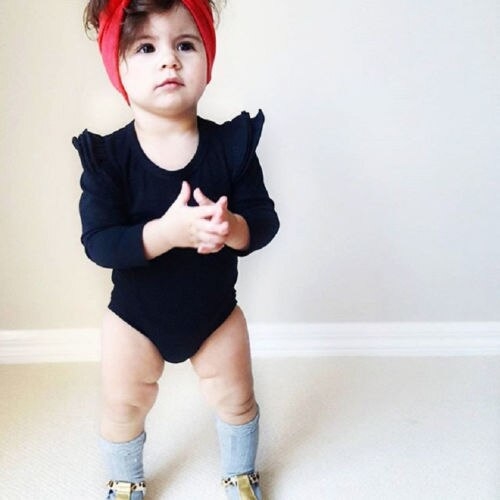 Solid Newborn Baby Girls Long Sleeve Bodysuit