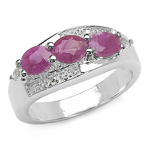 1.58 Carat Genuine Ruby & White Topaz .925 Sterling Silver Ring