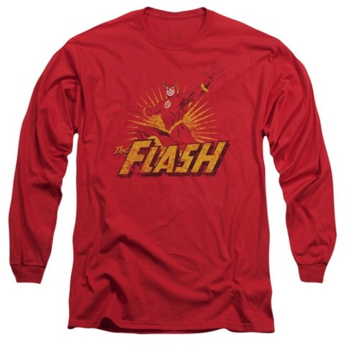 Trevco Jla-Flash Rough Distress Long Sleeve Adult 18-1 Tee- Red - 2X