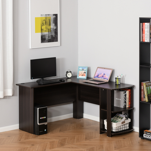 HOMCOM Space Saving L-Shaped Computer Desk 2 Shelves for Home Office,