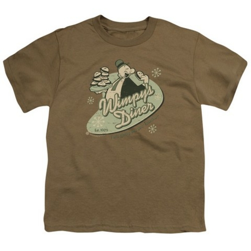 Trevco Popeye-Wimpys Diner Short Sleeve Youth 18-1 Tee, Safari Gre