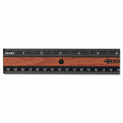 Westcott 14077 Inlaid Wood-Look Center Plastic Ruler w/Hang Hole- 12&a