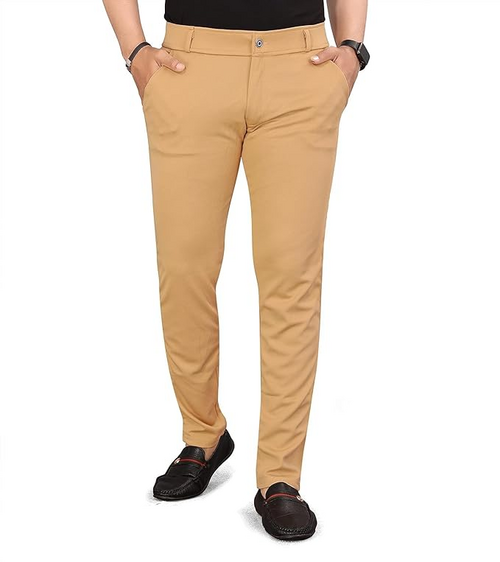 Men's Lycra Blend Trouser Pants (Size-30) (Color-KHAKI)
