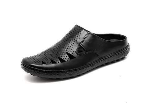 Men's Genuine Leather Back Open Half Sandals (Size-UK-8 (Color-BLACK)