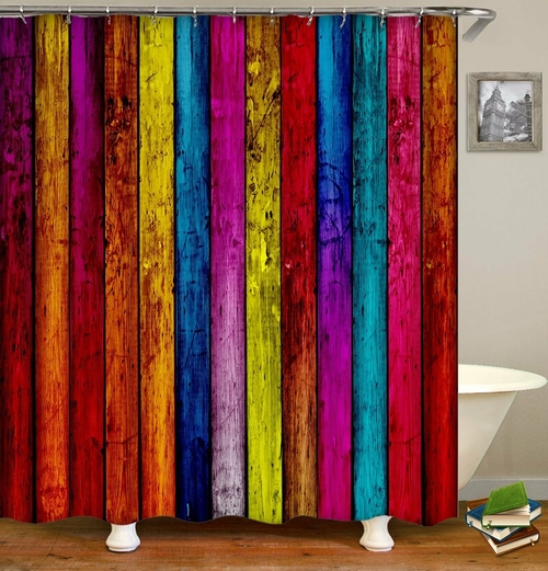 Colorful rough wooden deck Shower Curtain